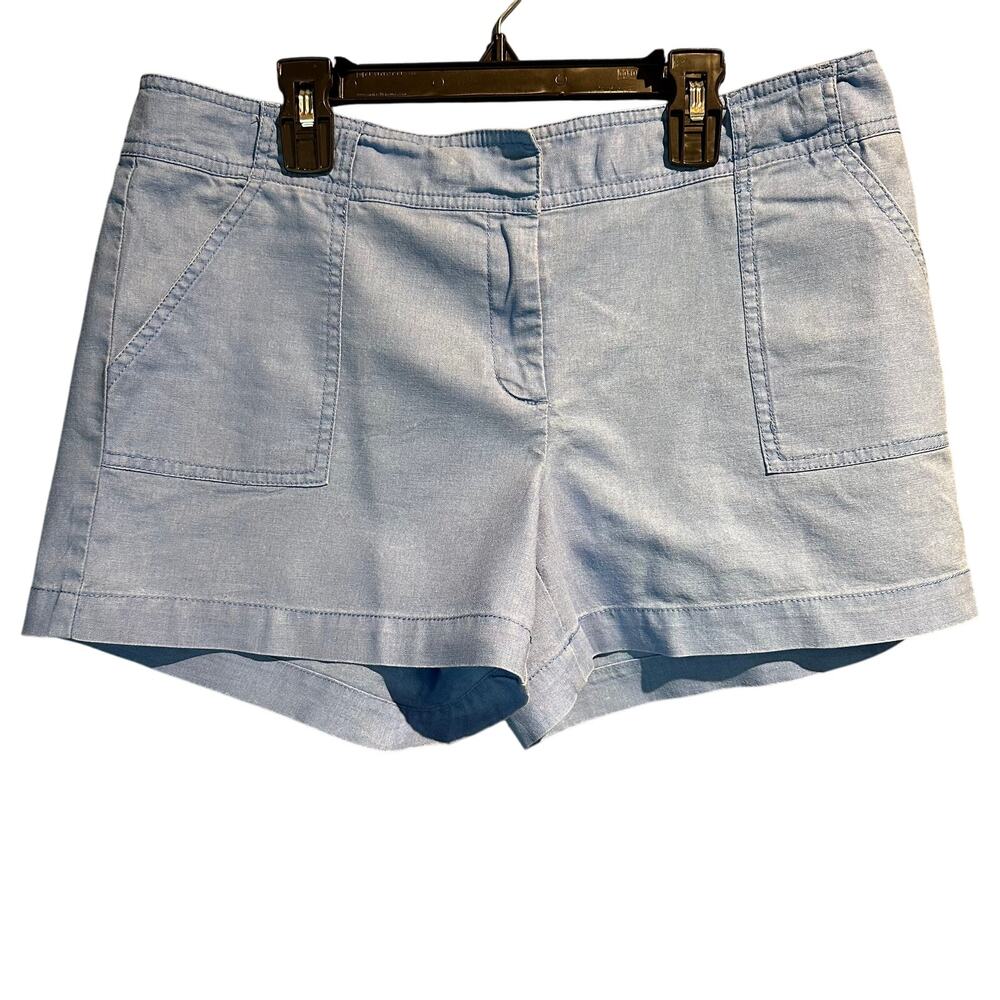 New York & Company Size 8 Linen Blend Shorts Coastal Blue Natural Fibers Beach